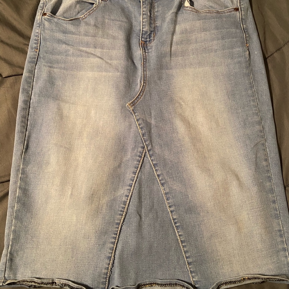 light wash blue jean/ jeggings skirt